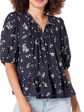 Tommy Hilfiger Navy Floral Pintuck Peasant Blouse NWTs